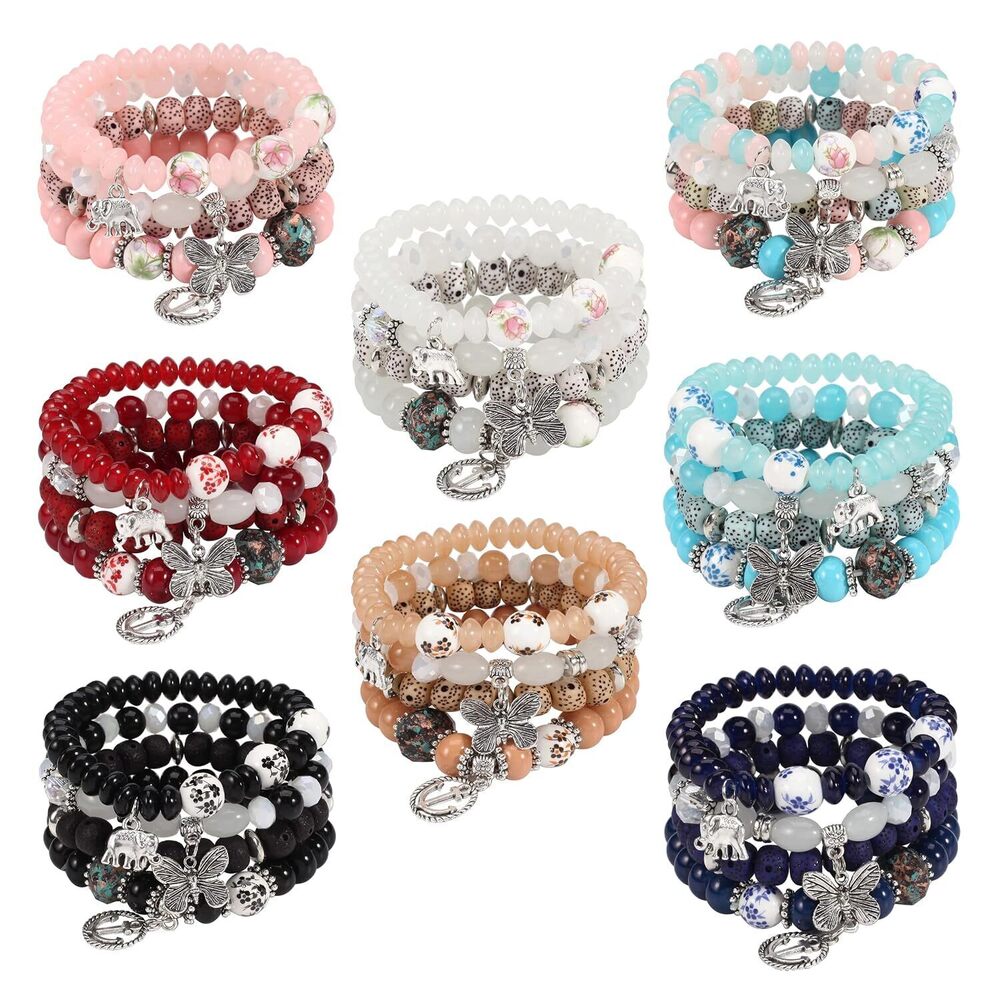 Bohemian Bracelets Set for Women, Stackable Boho Stretch Multilayer